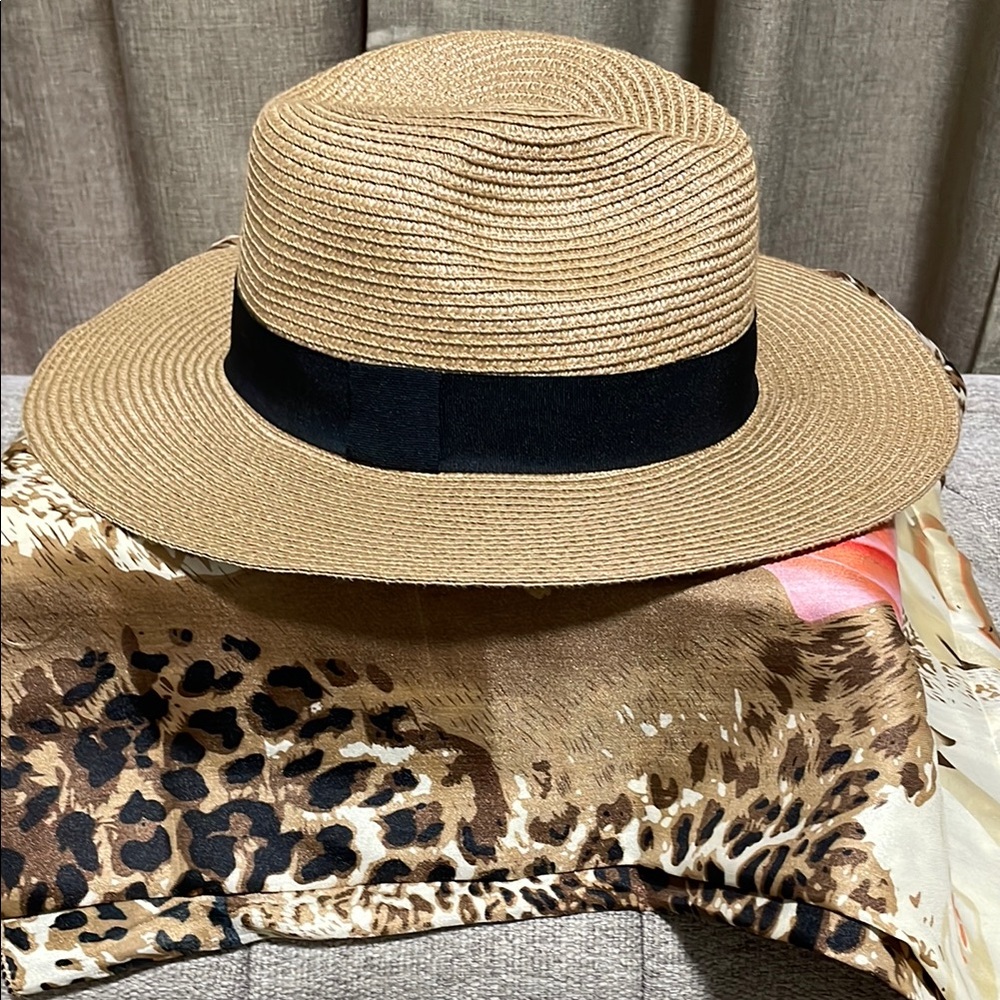 Elegant Tan Straw Hat with Black Band
